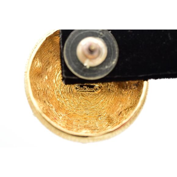Christian Dior Vintage Starlight Crystal Earrings Chunky Dome Gold Signed Bin1 - Picture 10 of 12